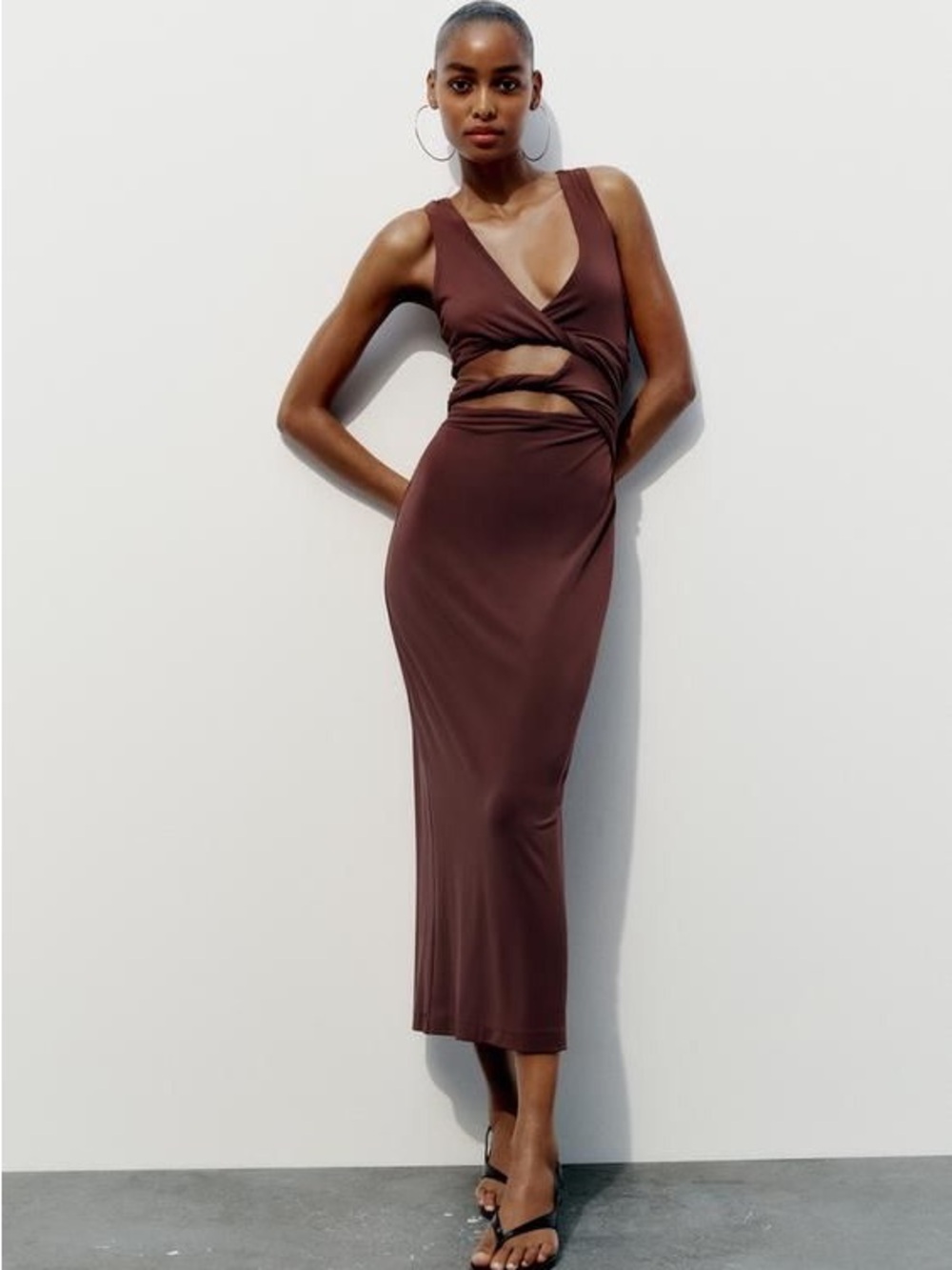 Zara Brown Cutout Midi Dress